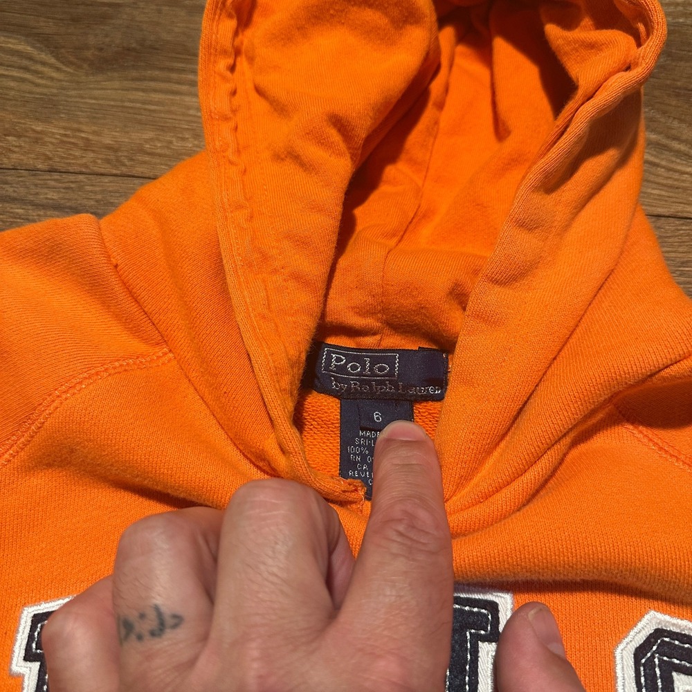 Polo Ralph Lauren Orange Spellout Hoodie Kids Size 6 - Picture 5 of 7